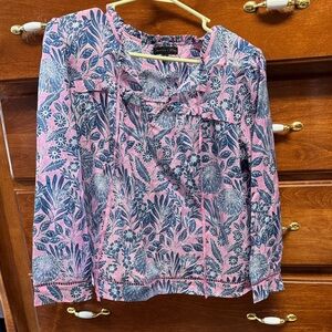 J. Crew Pink and Navy Floral Blouse